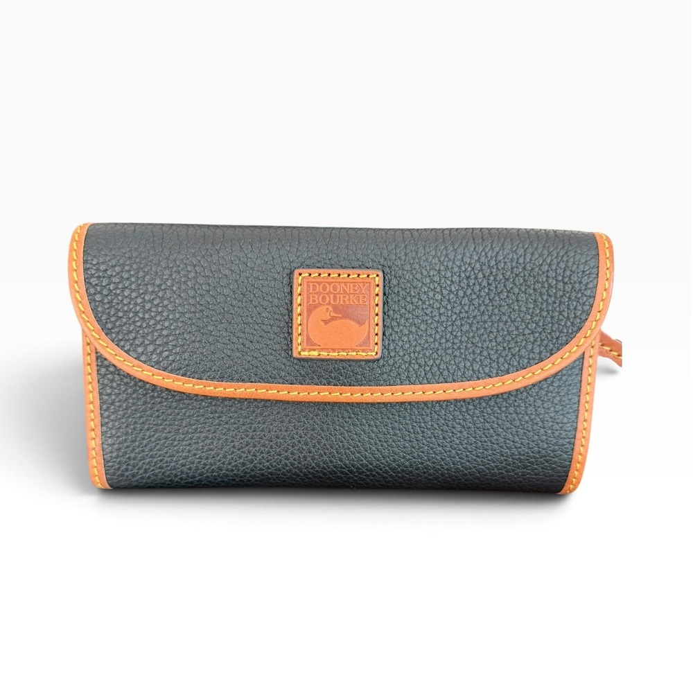 Dooney & Bourke Black Pebbled Leather Continental Wallet British Tan Trim